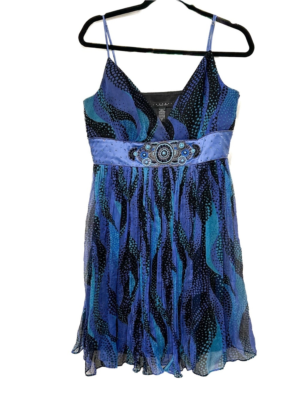 Laundry by Shelli Segal y2k Mermaidcore Dress Blue Silk Fairycore Artsy Sz 12